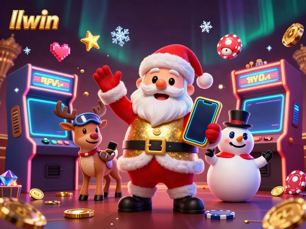 Engage with llwin's festive casino magic featuring Santa, a reindeer dealer, and a poker chip snowman