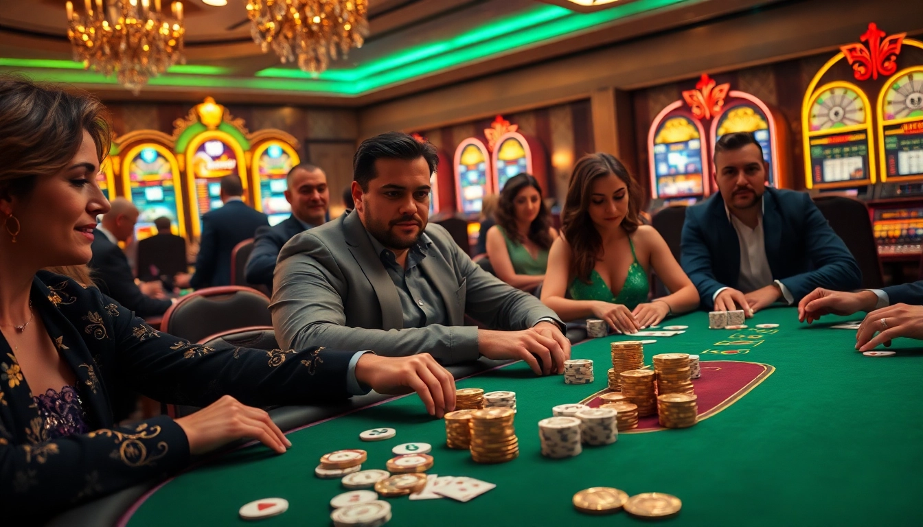 Experience the thrill of gambling at 888vi's luxurious casino with vibrant tables and engaged players.
