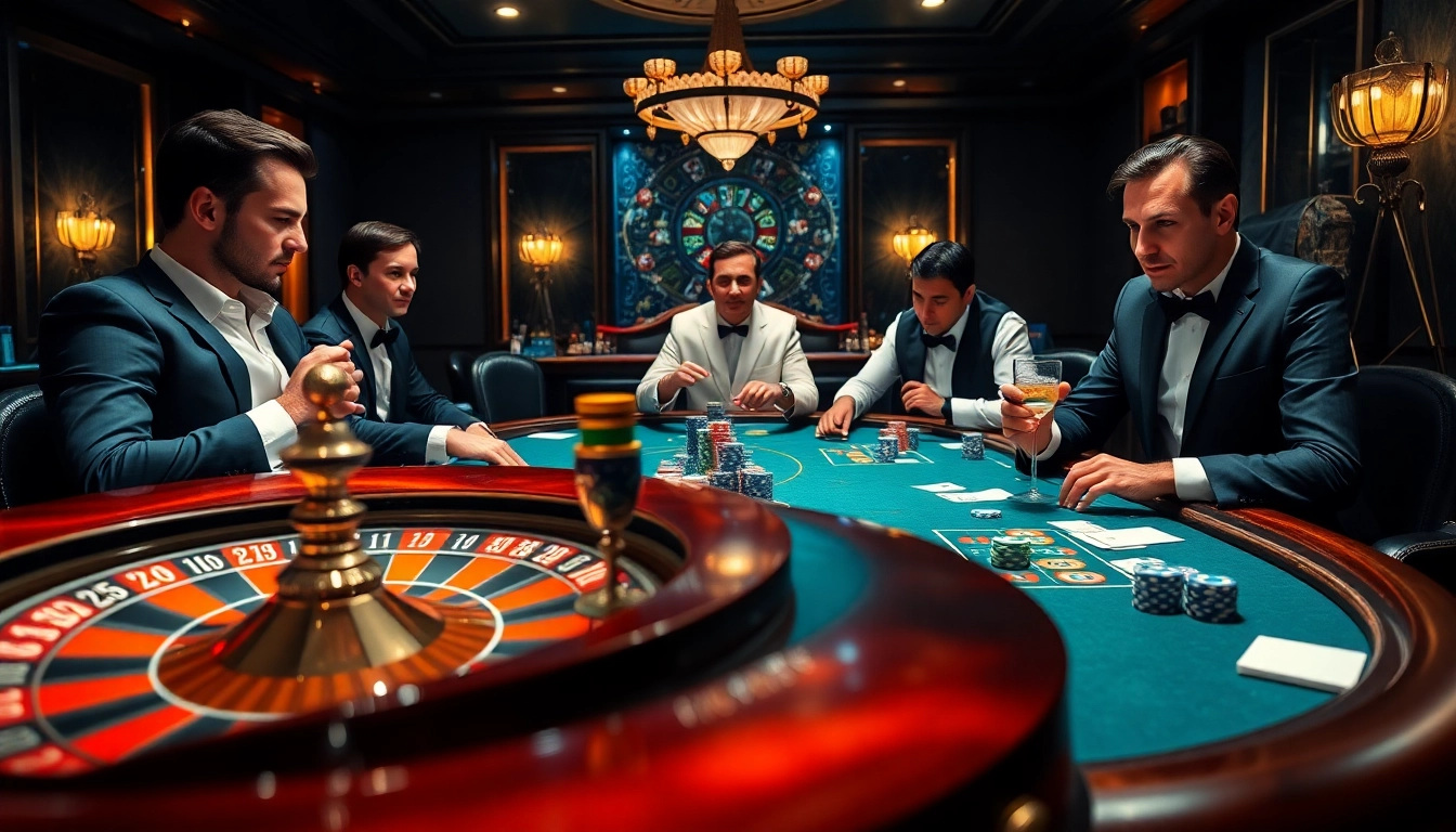 Players strategizing their bets at the high-stakes 98win poker table in a luxurious casino.