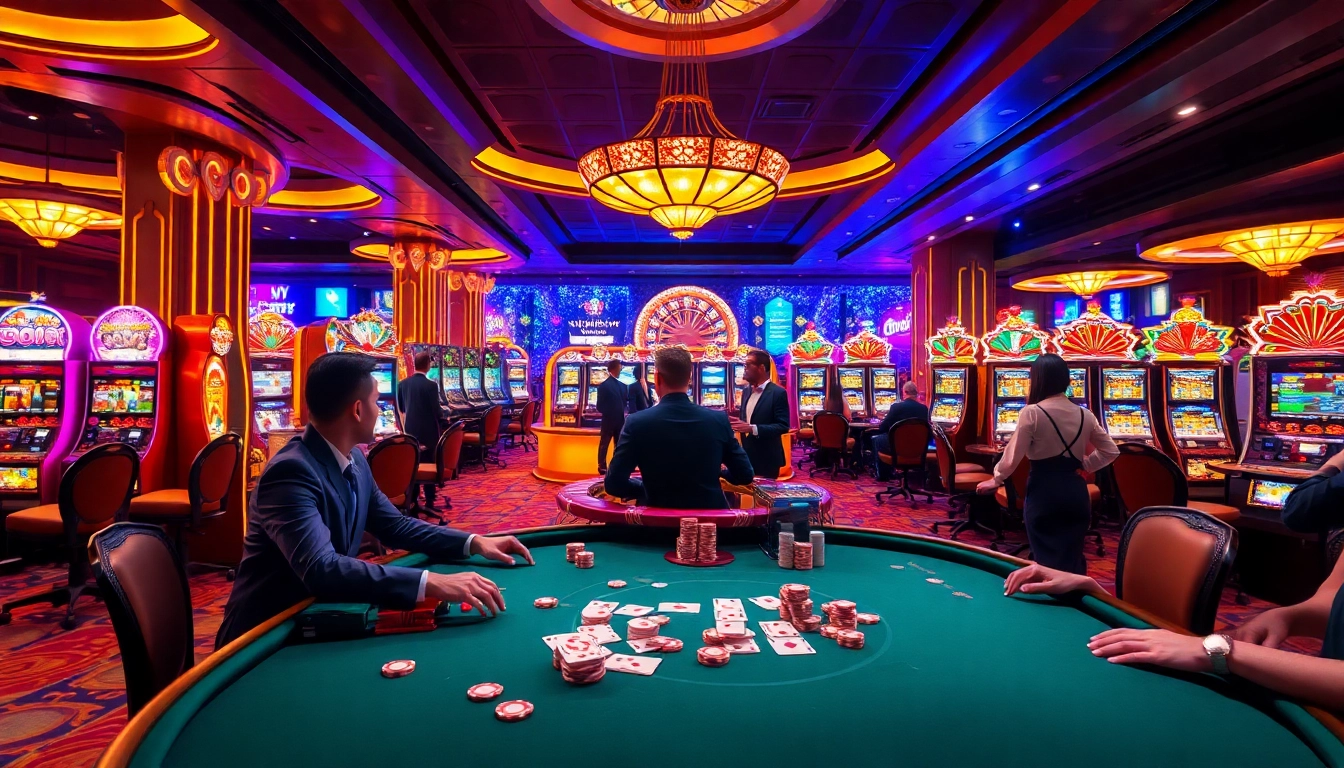 Experience excitement at TG88 casino with players enjoying card games and roulette.