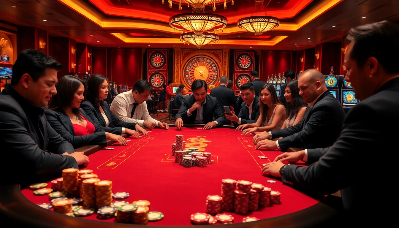 Experience the thrill at F168 poker table with vibrant chips and players engaged in action.