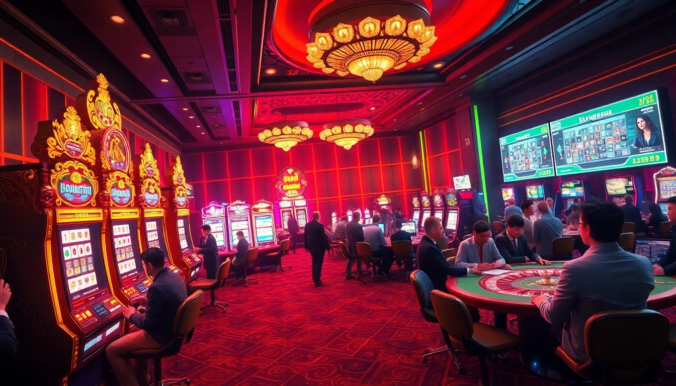 Experience the thrill of slot gacor in a luxurious casino setting with vibrant machines and excited players.