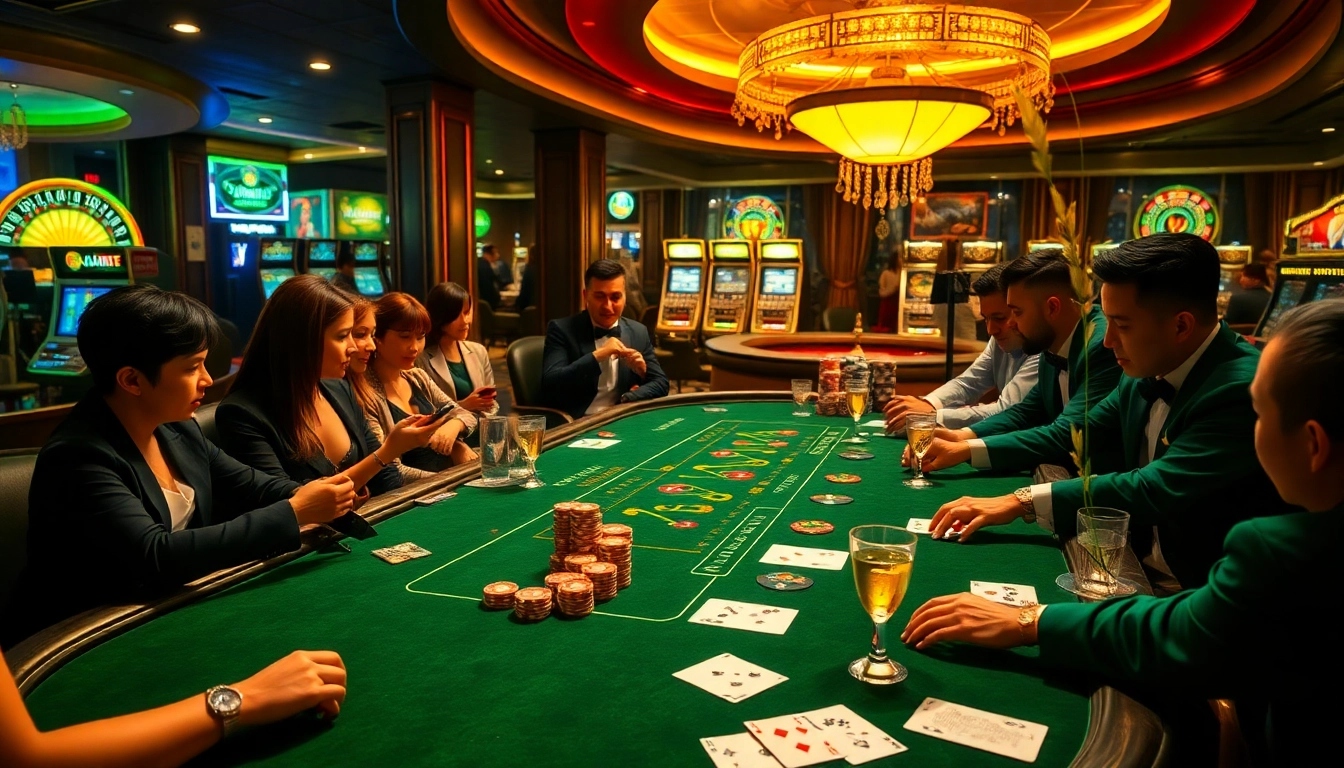 Nohu-themed casino scene with poker tables, chips, cards, and vibrant atmosphere illuminating excitement.