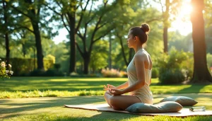 Individual meditating in a tranquil park environment, reflecting on stress and anxiety.