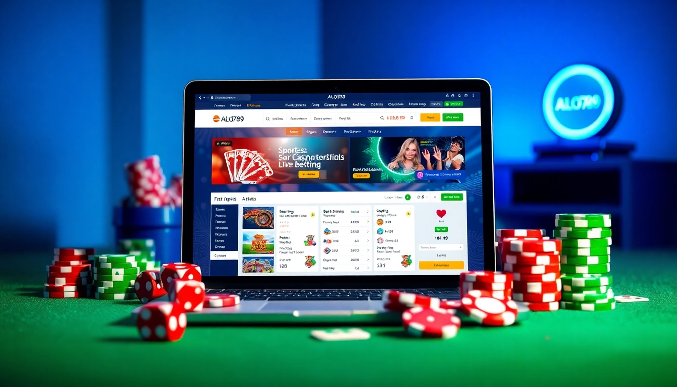 Online gambling interface showcasing ALo789 with vibrant gaming elements.