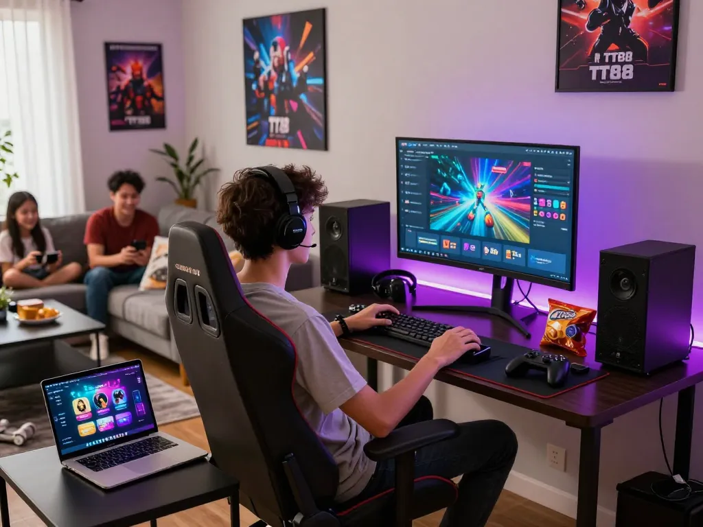 Engaging gamers enjoying the thrills of TT88 platform in a modern living room.