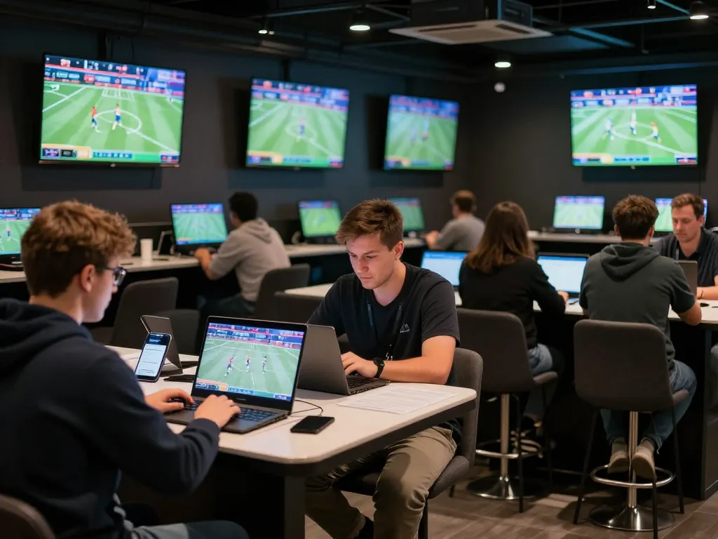 Betting excitement at https://da88.navy/ with vibrant sports screens and engaged bettors