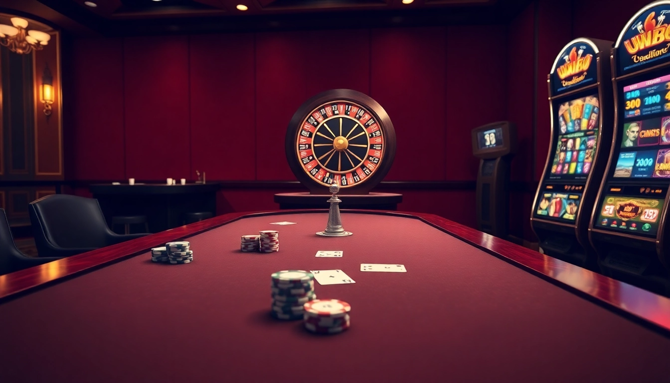 Experience the excitement of UU 88 at an elegant casino table with vibrant slot machines and poker chips.