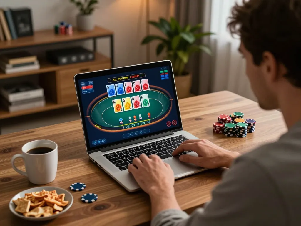 Engage in strategic online poker gameplay at https://net88.wtf/ with cards displaying vibrant graphics.