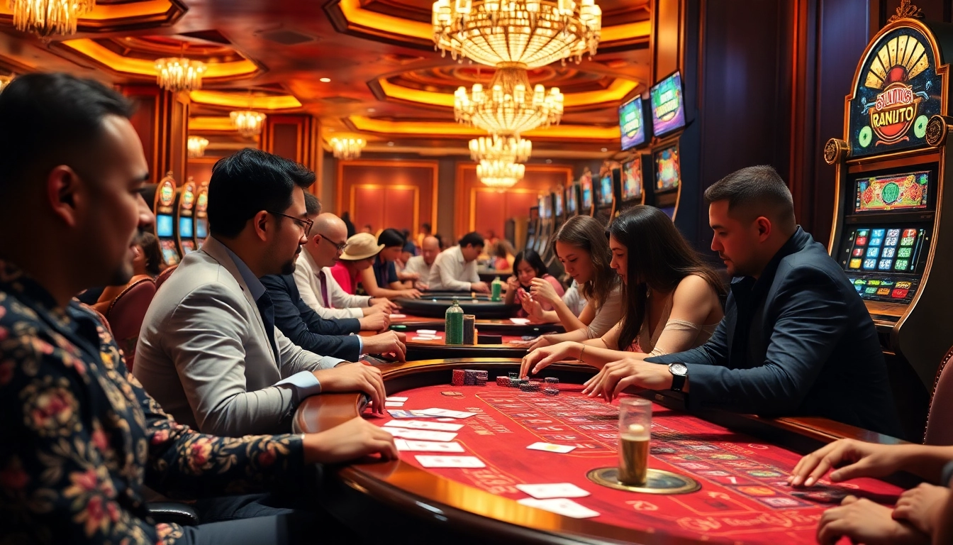 Engage in thrilling gaming action at Casino lu88, where poker chips and vibrant slot machines create excitement.