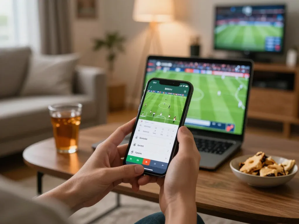 An engaged user placing bets on the 88vv sports betting app during an exciting match