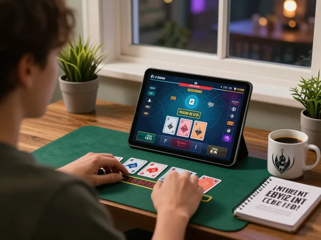 Player engaging with online blackjack on lc88 com with a cozy home atmosphere and warm lighting.
