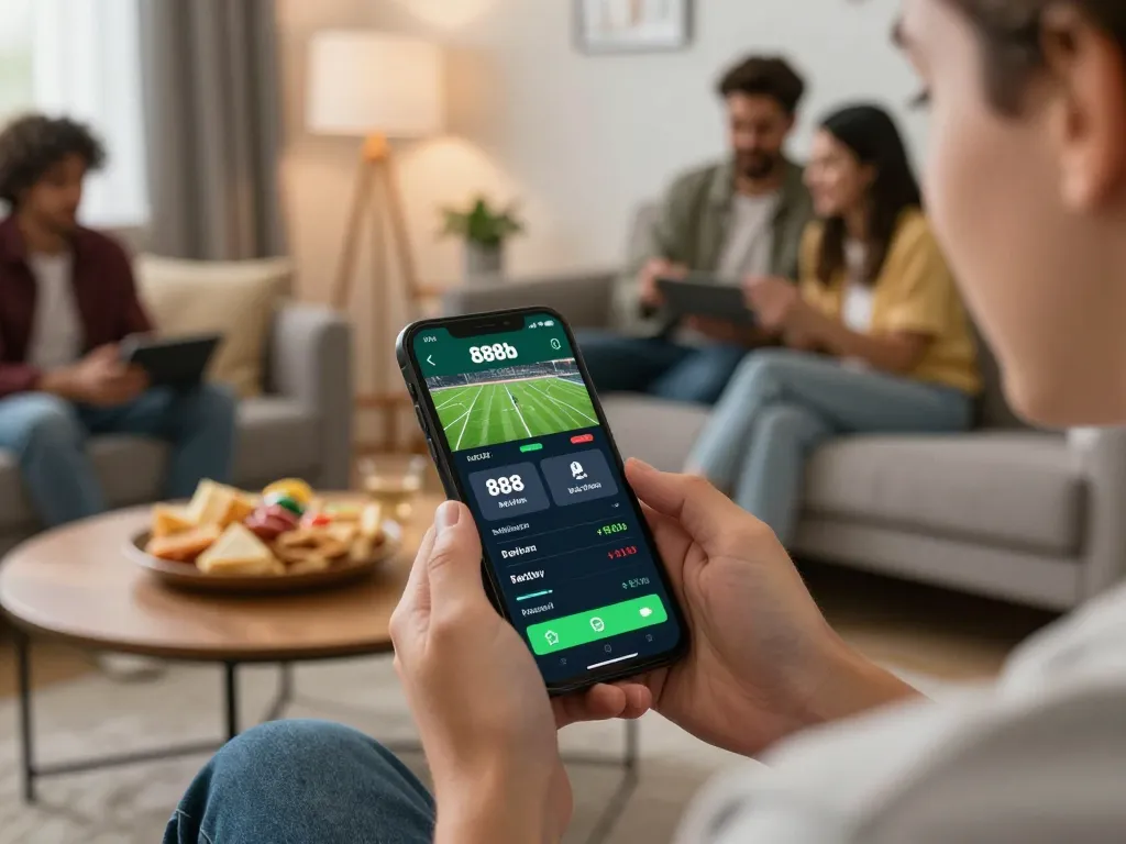 Engage in sports betting excitement with 888b app in a cozy home setting.