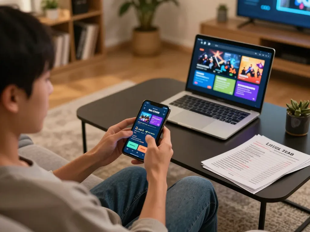 Engaging in online casino gaming with lc88 on a smartphone at home, showcasing immersive experience.