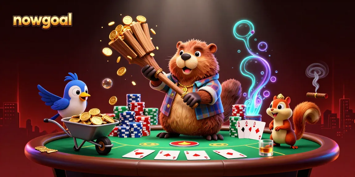 Enjoy thrilling sports betting action with nowgoal while cartoon characters play cards and collect coins.