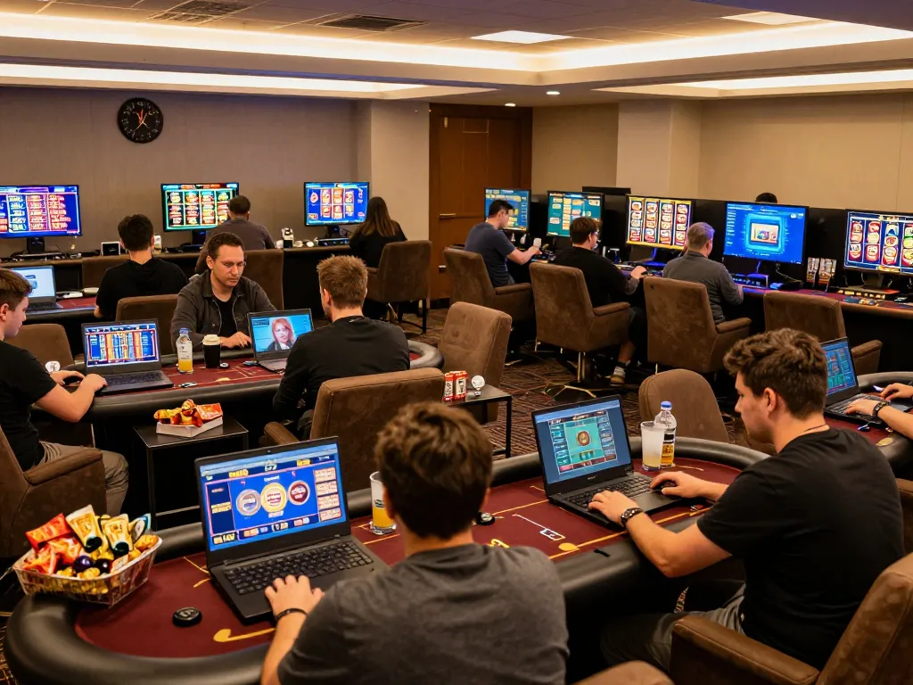 Players enjoy a thrilling online gaming session at MK8, showcasing engaging gameplay and vibrant decor.