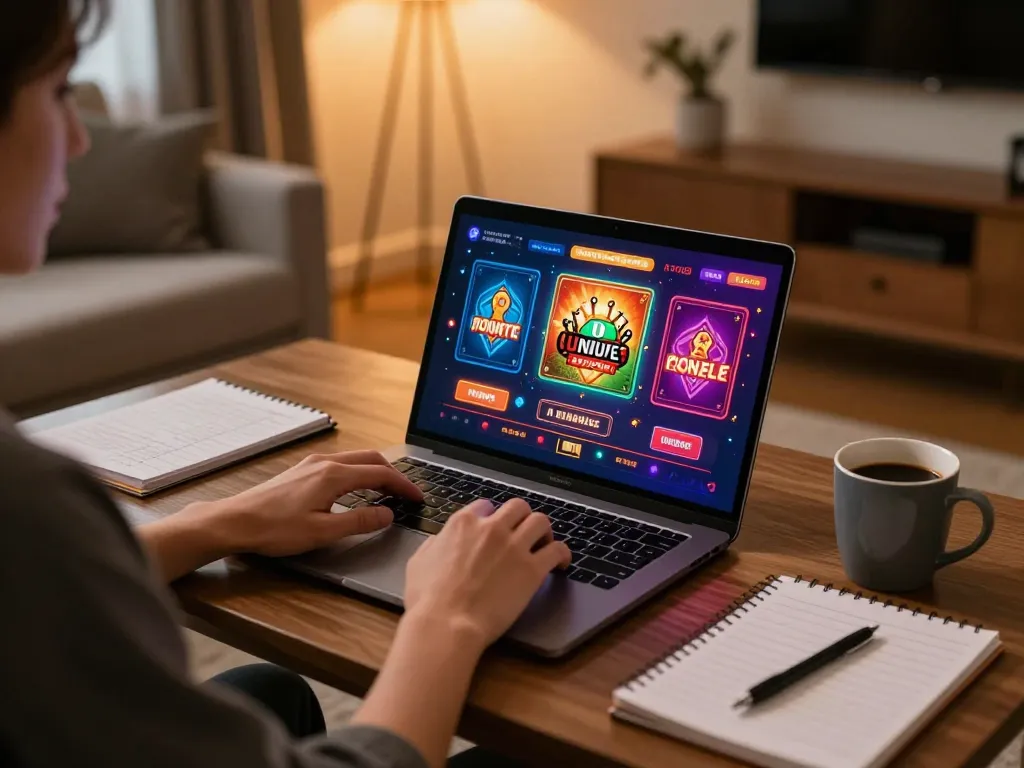 Engaging in online casino games at home on 98win app, showcasing a vibrant gaming setup.