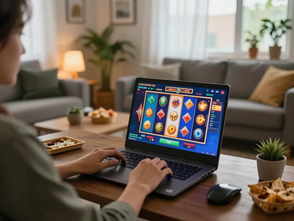 Engaging gameplay at nhà cái 32win with vibrant slot game on laptop
