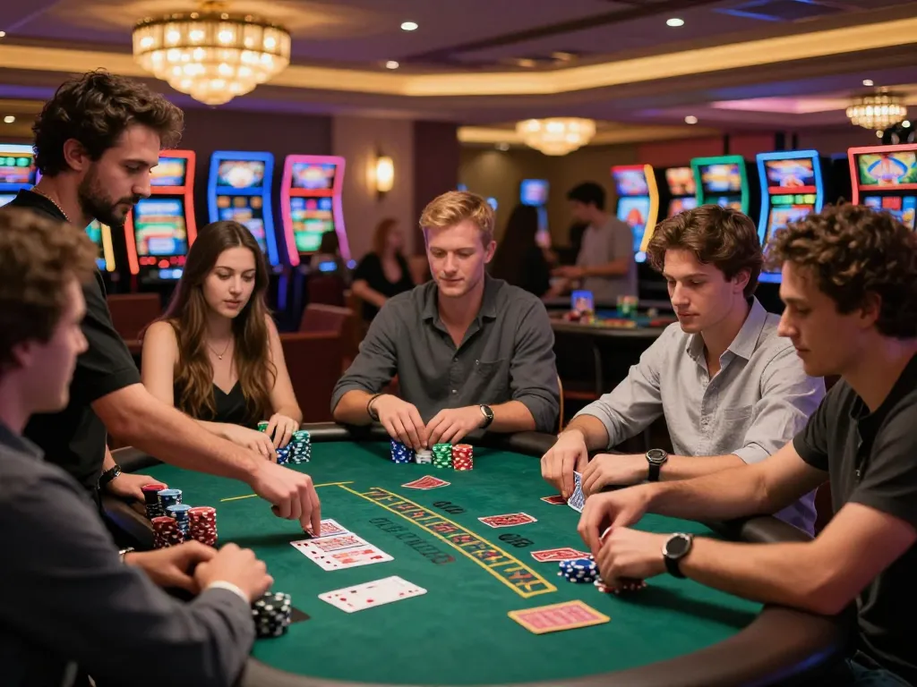 Players enjoying a thrilling game of blackjack at DN88 casino table, showcasing a dynamic gambling experience.