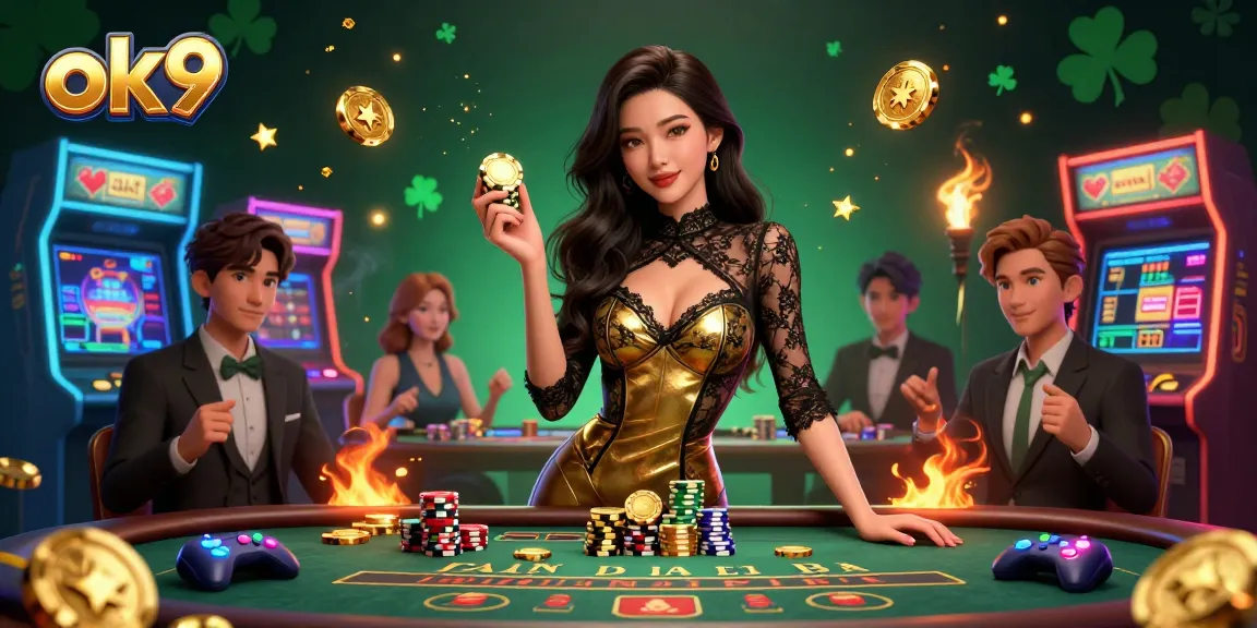 Engage with ok9's exclusive gambling experience at a vibrant VIP baccarat table surrounded by luxury.