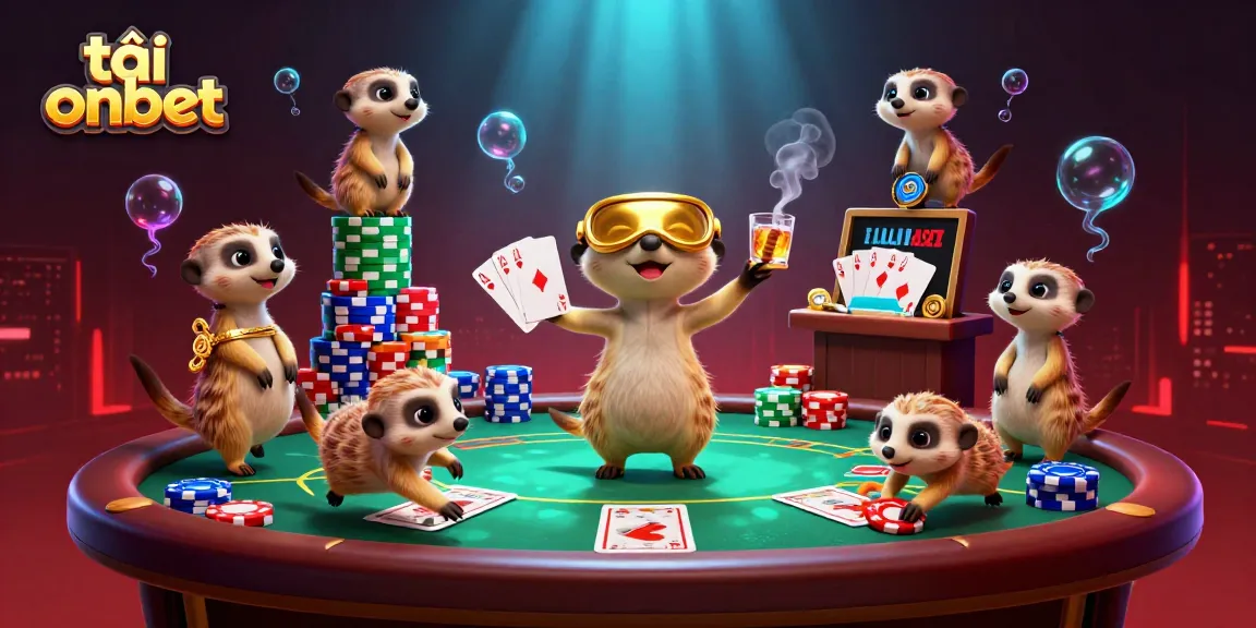 Engage with the excitement of tải onbet at a vibrant casino run by meerkats in a richly detailed scene.