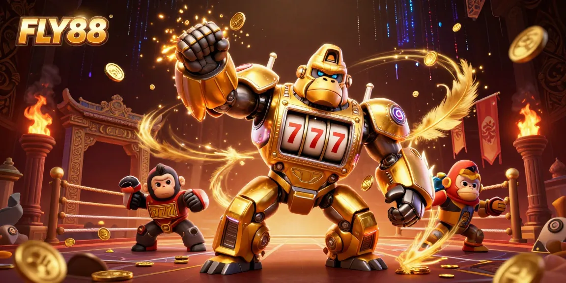 Experience thrilling gameplay with FLY88's golden mech and dynamic casino elements.