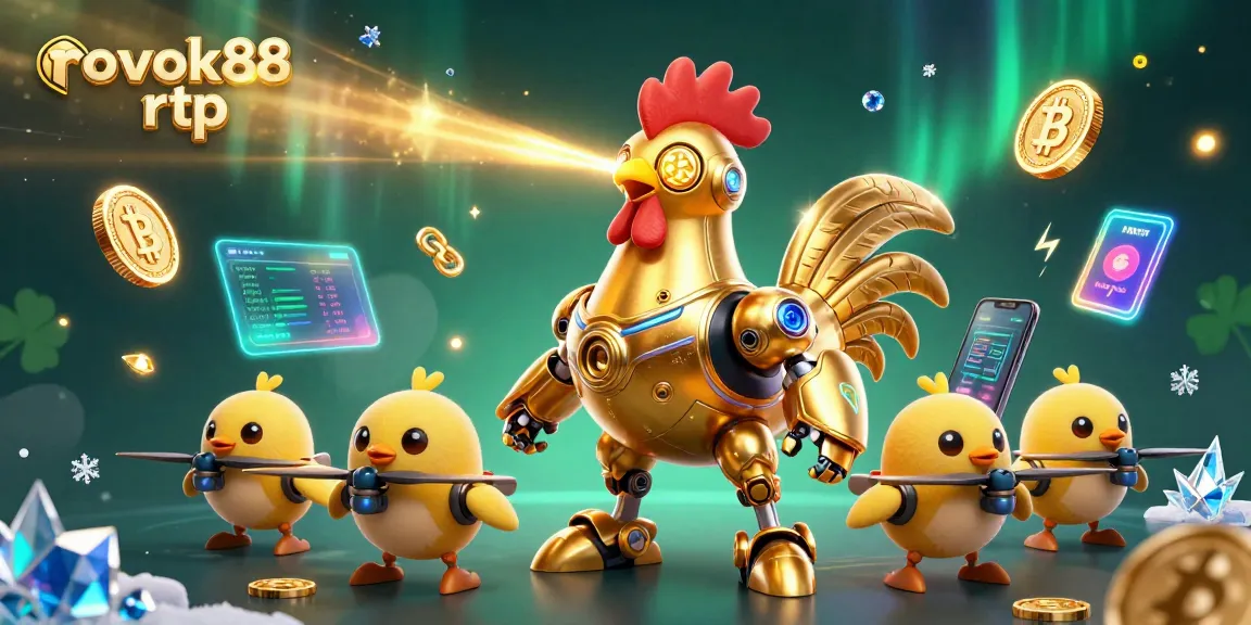 Experience exciting gameplay with rokok88 rtp as a golden rooster robot and drone chicks engage in thrilling casino action.