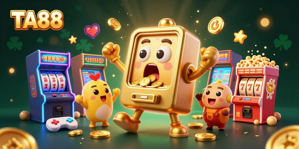 Experience excitement at TA88 with a golden slot machine hitting the jackpot surrounded by cheering buddies.