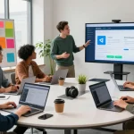 Experience seamless communication with Telegram Download in a modern team workspace filled with collaboration tools and bright ambiance.