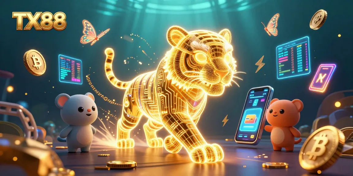 Experience the excitement of TX88 with a glowing neon tiger in a vibrant digital casino.