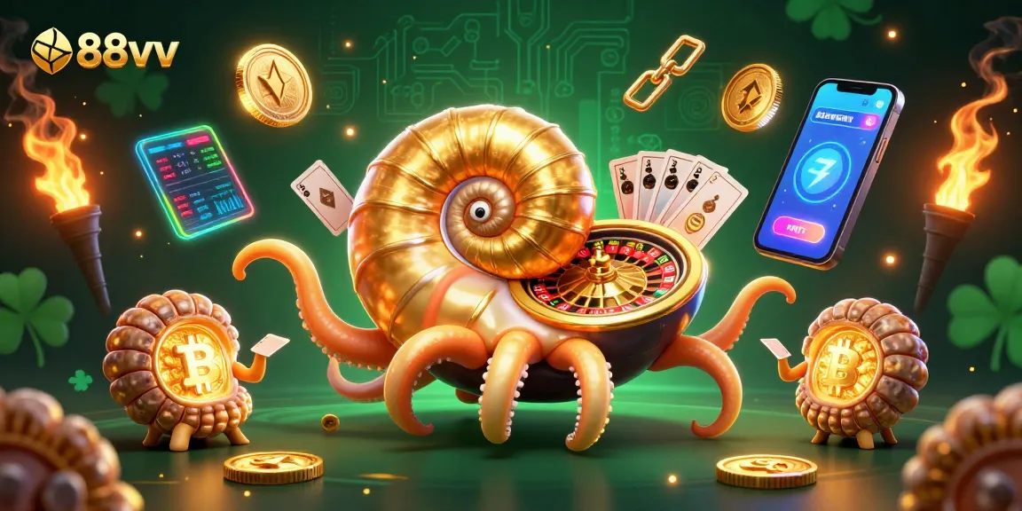 Engage with 88vv's thrilling casino experience featuring a giant nautilus roulette wheel.