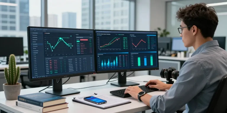 Expert analyzing iasme cyber essentials compliance dashboard in a modern cybersecurity workspace.