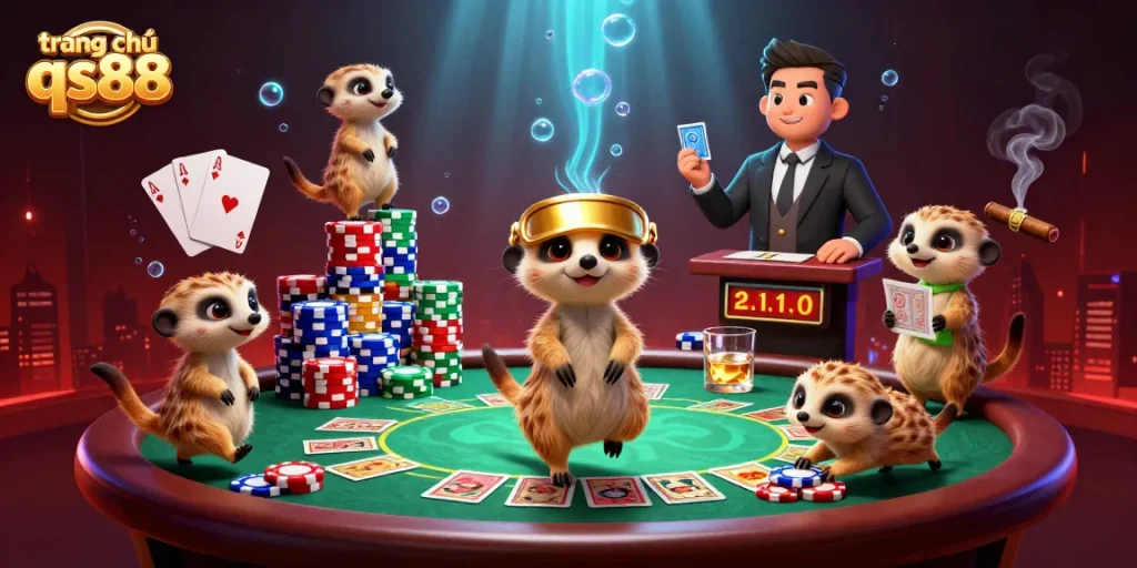 Experience the excitement of trang chủ qs88 with lively meerkats operating a colorful casino.