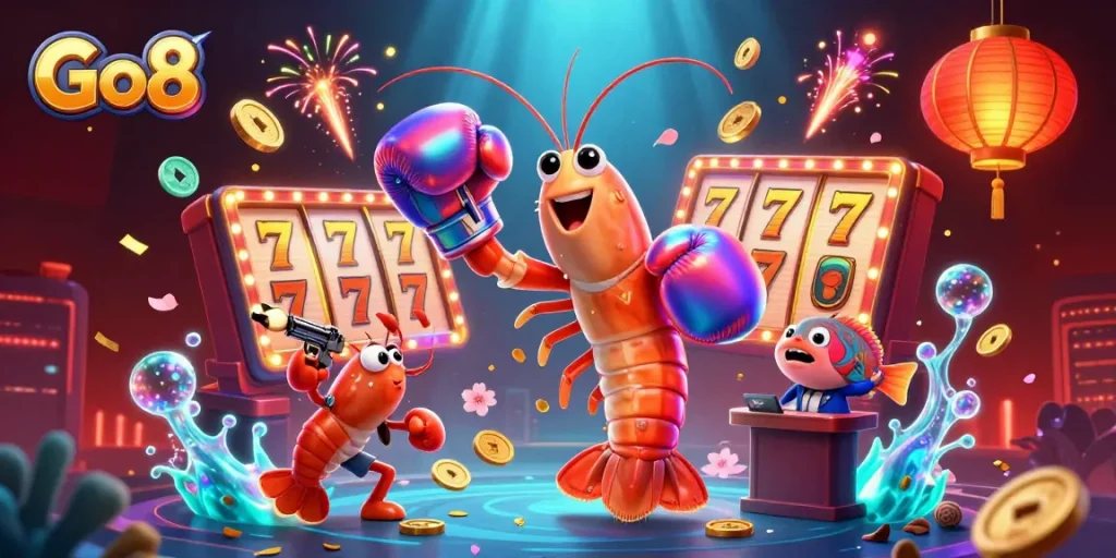 Engage in thrilling gameplay at Go8 with lively slot reels and animated characters!