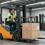 Operator using a pallet jack electric for efficient material handling in a modern warehouse with electric stackers.
