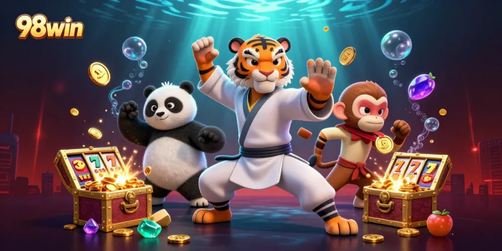 Experience winning strategies with 98win in this dynamic casino-themed 3D illustration.