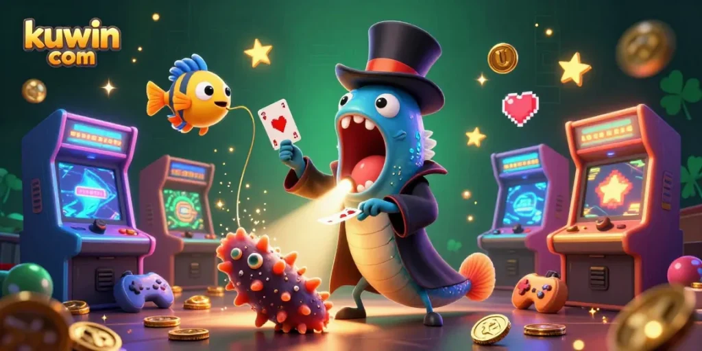 Enjoy thrilling gameplay at kuwin com with our vibrant casino-themed 3D illustration featuring magical sea creatures!