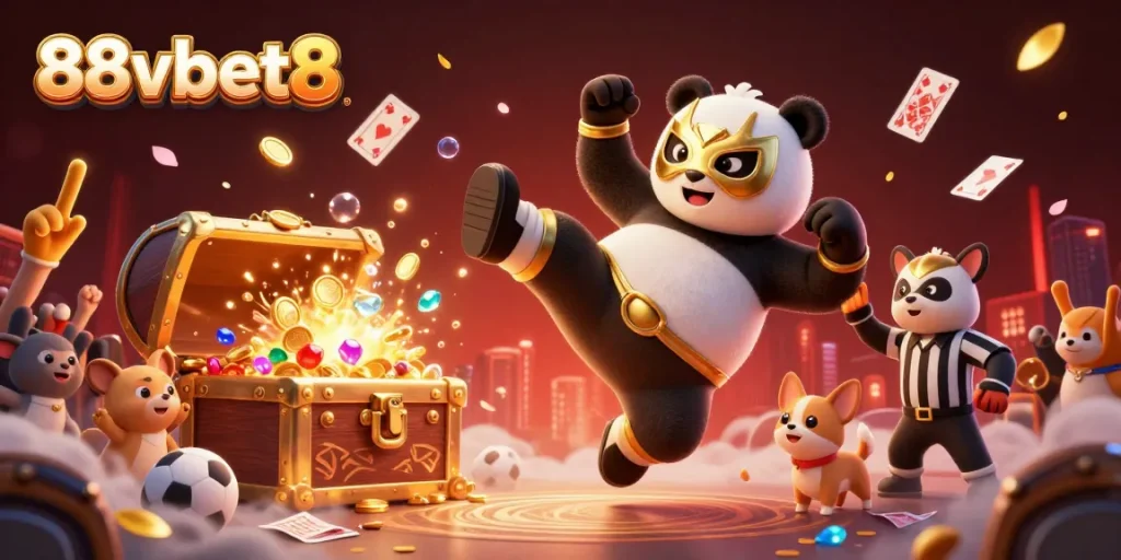 Experience thrilling action at 88vbet8 as a wrestling panda engages in dynamic sports betting activities.