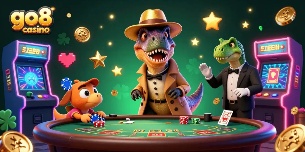 Experience thrilling moments at the go8 casino with unique gaming characters and vibrant visuals.