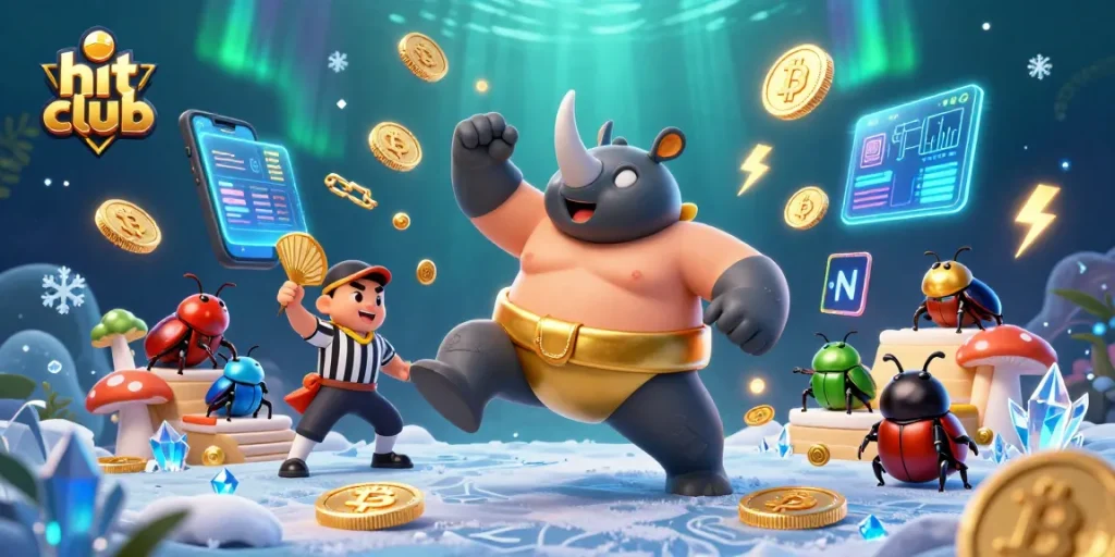 Experience thrilling wins at hit club with this dynamic 3D illustration featuring vibrant casino action.
